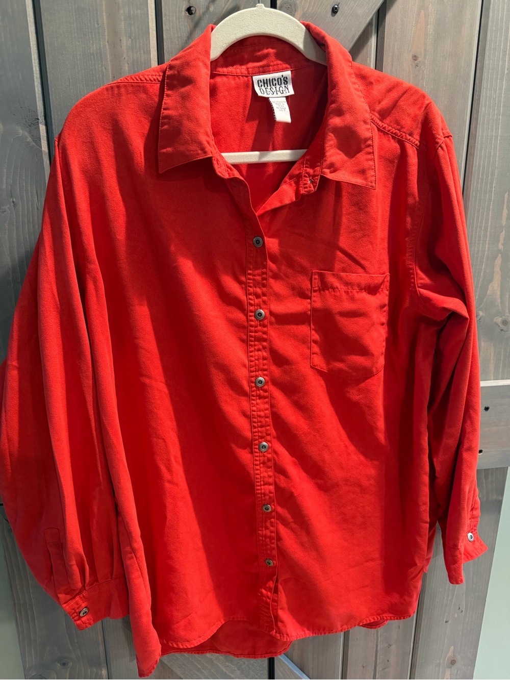 Chico’s Design Women’s Size 3 XL Red Button Front Long Sleeve Shirt Tunic